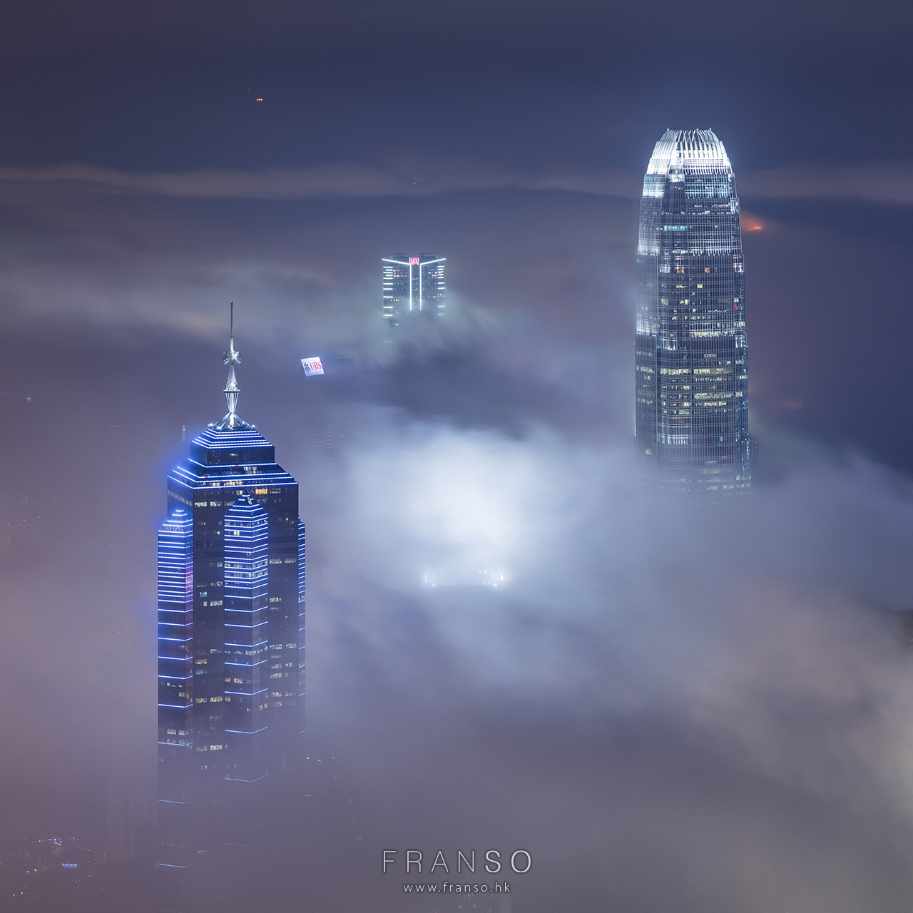 Cityscape | Hong Kong | 3 Towers | mist, cloud, victoria harbour